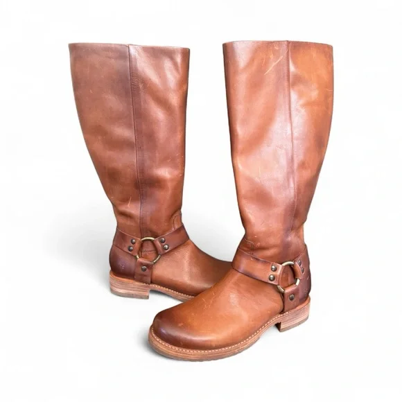 FRYE Veronica Harness Boots | Caramel Brown Moto Boho Fall Style | 9.5 - Picture 9 of 9